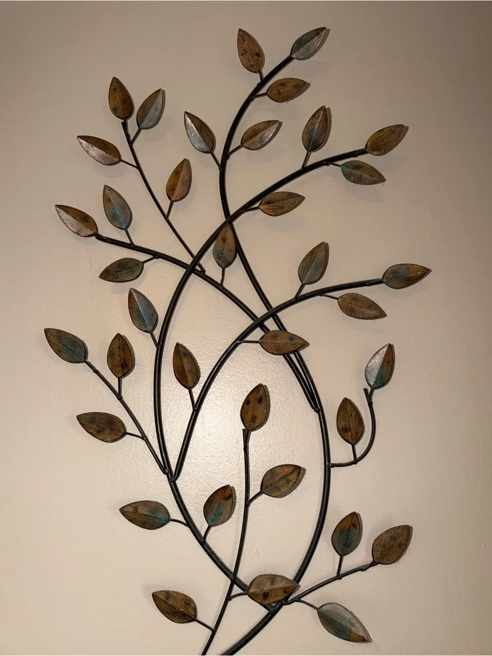 Brown & Teal Metal Leaf Wall Sculpture